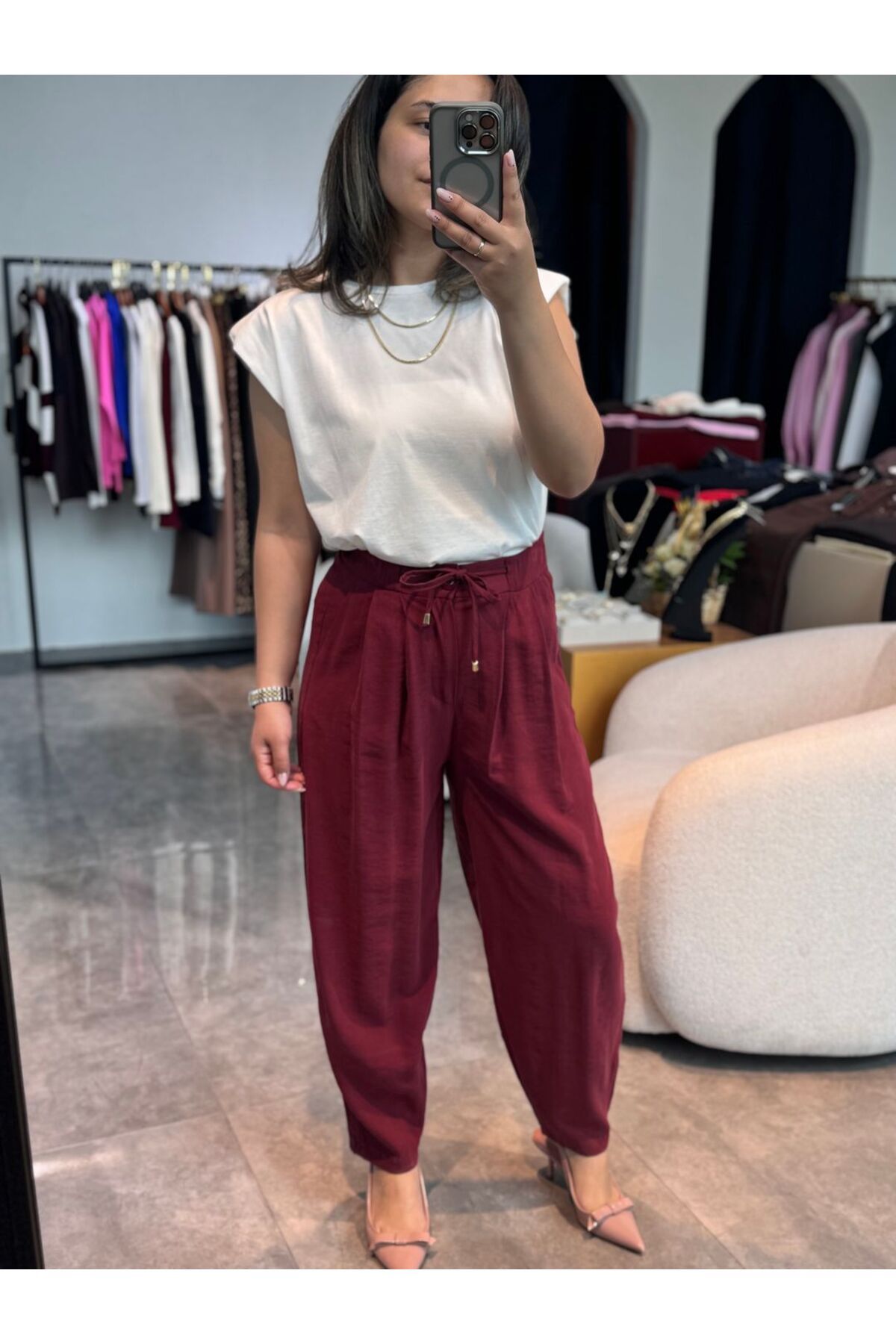 BÜŞRA PERKER Rahat Kalıp Pantolon Bordo