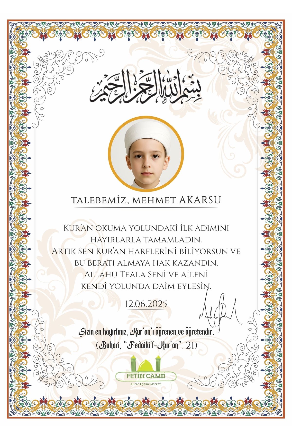 Elit Print Shop Kuranı Kerim Okuma Beratı (Kişiye Özel, 20 adet)