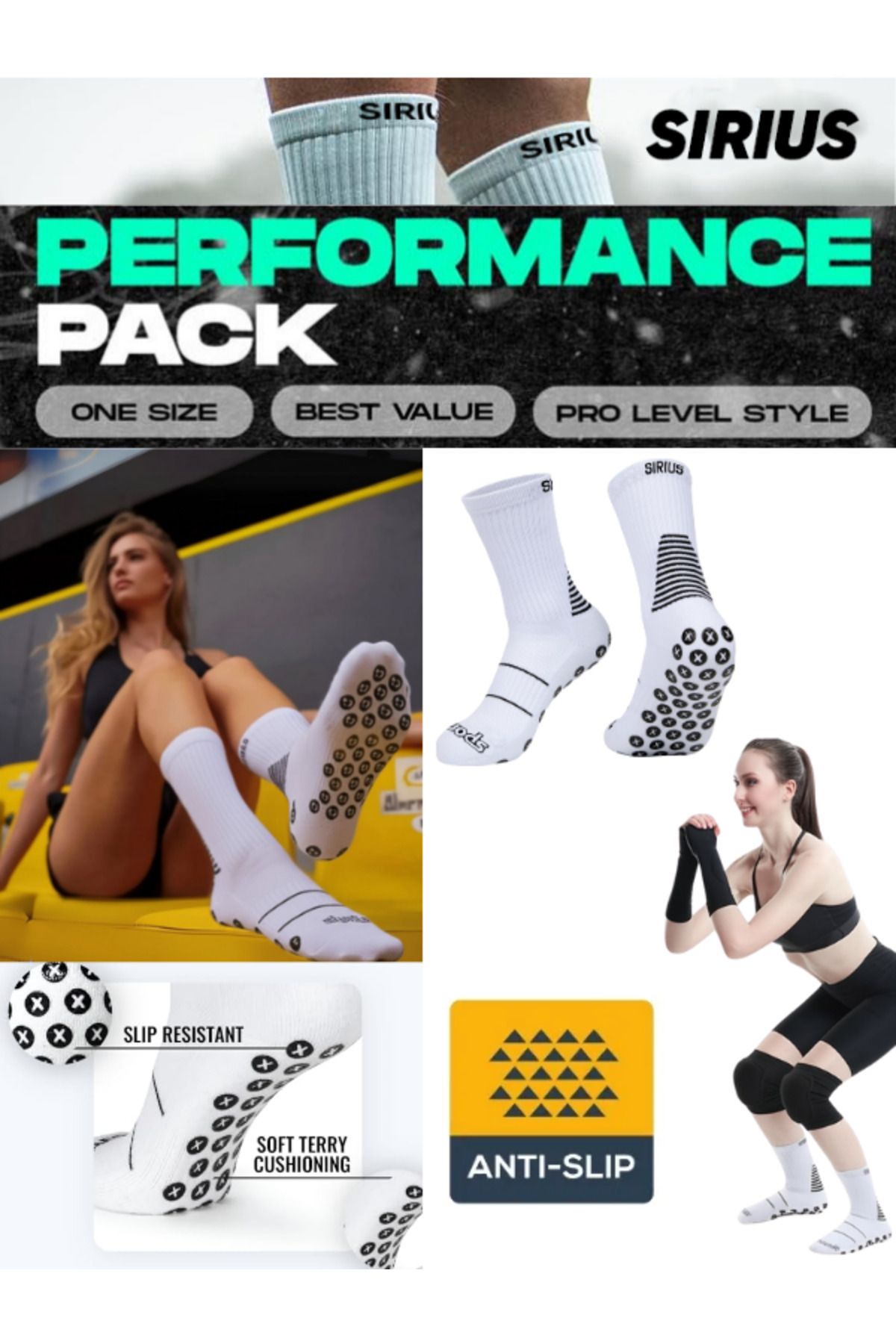 Bellanora Extra Tutuş Kaydırmaz Performance Kauçuk Taban Kadın/Kız Voleybol Çorabı - Beyaz - S-501