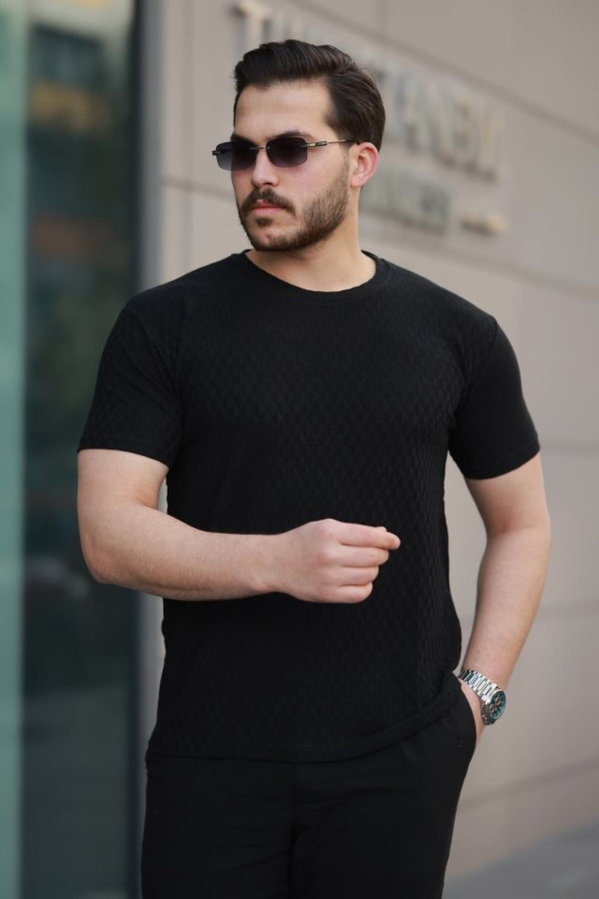 ARUZ MODA Erkek Kısa Kollu Baklava Desenli T-shirt