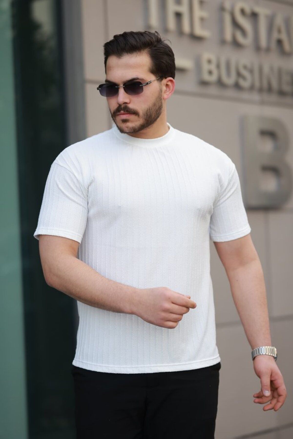 ARUZ MODA Erkek Kısa Kollu örgü Kumaş Bisiklet Yaka T-shirt