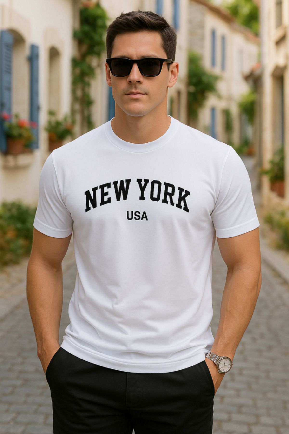 ARUZ MODA Erkek New York Baskılı Süprem T-shirt