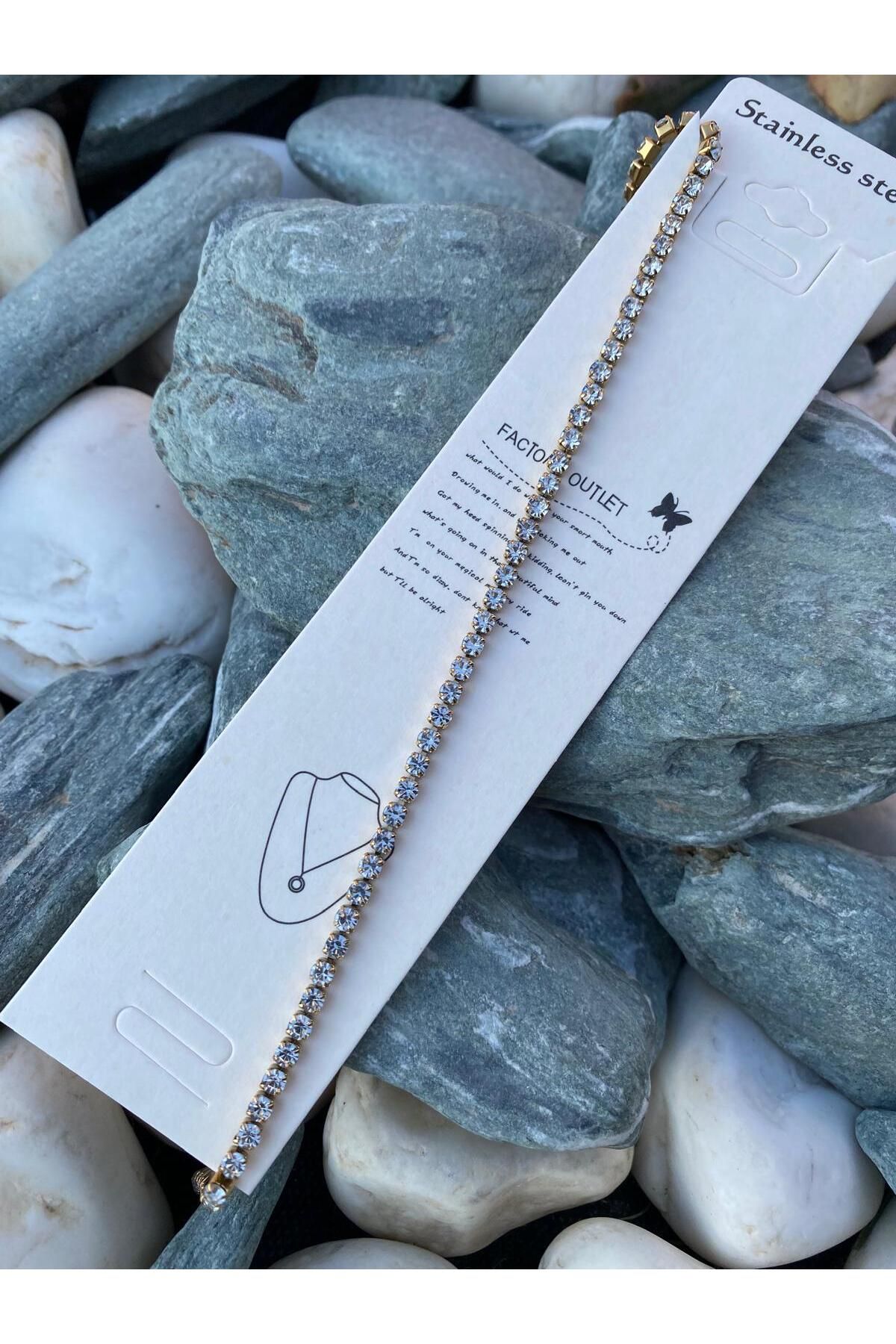 Purplefly Jewels Kadın Zirkon Taşlı Gold Renk 316L Kararmaz Çelik Suyolu Bileklik PRP-Ç365
