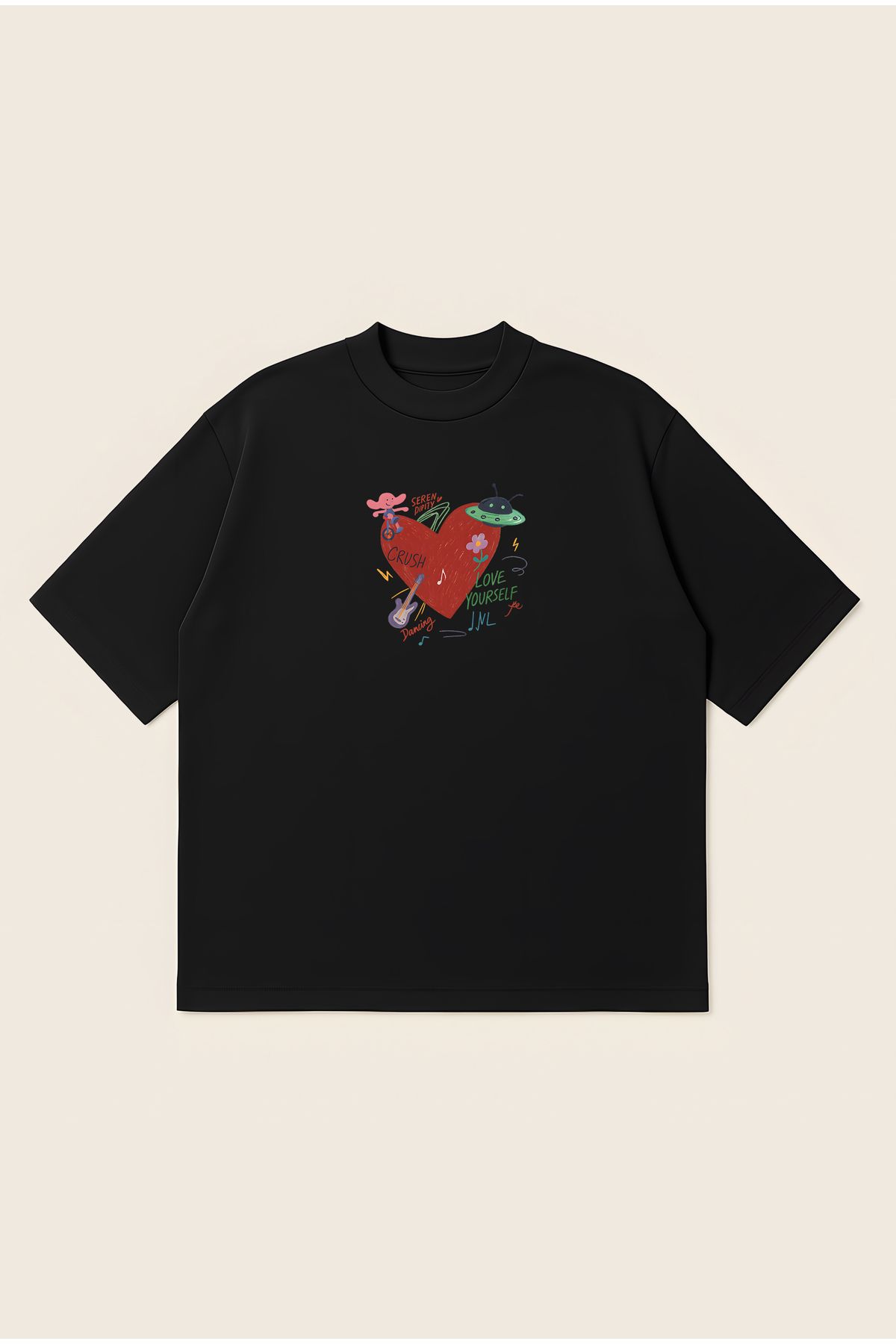 Moon Dancer Serendipitiy Unisex Oversize Baskılı Boxy Fit Kalın Kumaşlı T-shirt