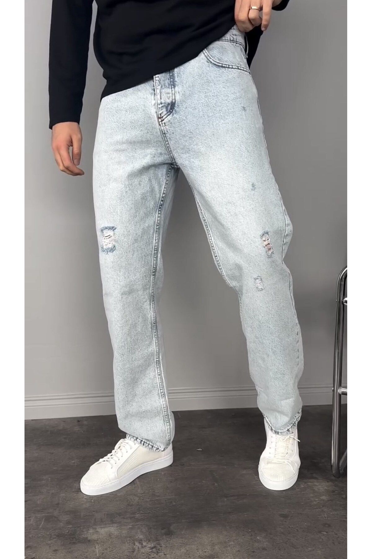 Casualmen32 Yırtık Detay Buz Mavi Baggy Pantolon