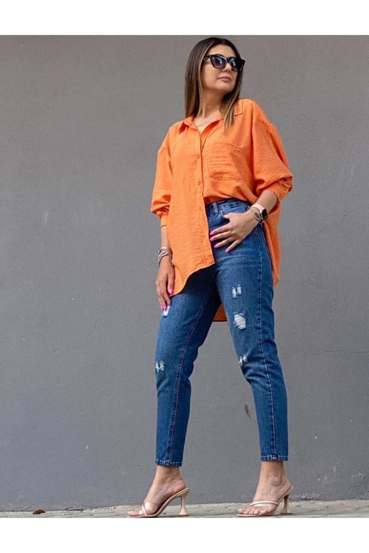 maia Mavi Az yırtıklı Mom Jean Kot Pantolon