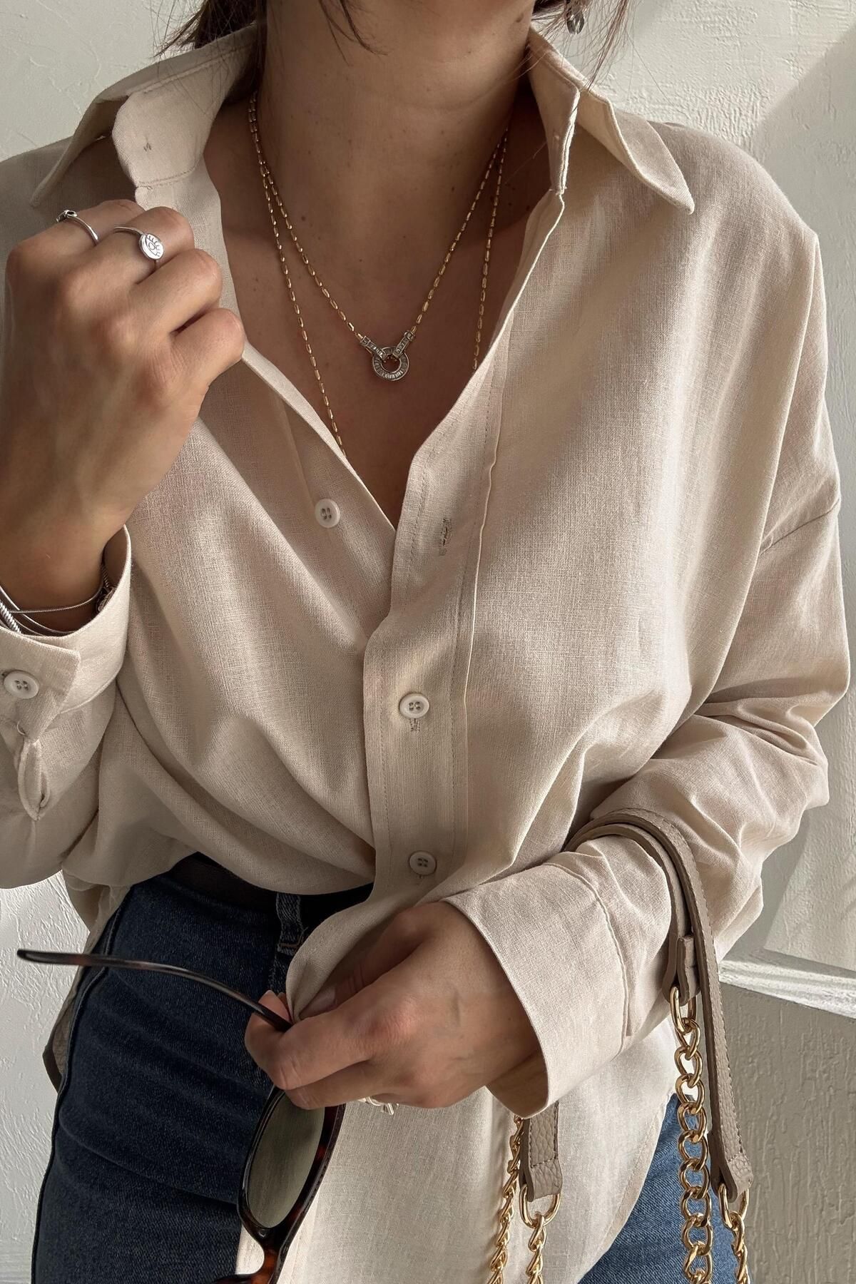 ELVAN TOLON-Beige Linen Shirt 4