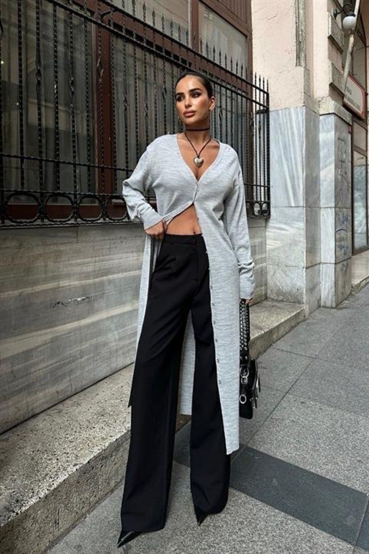 ARUZ MODA Sandy Düğmeli Uzun Hırka 5100-23
