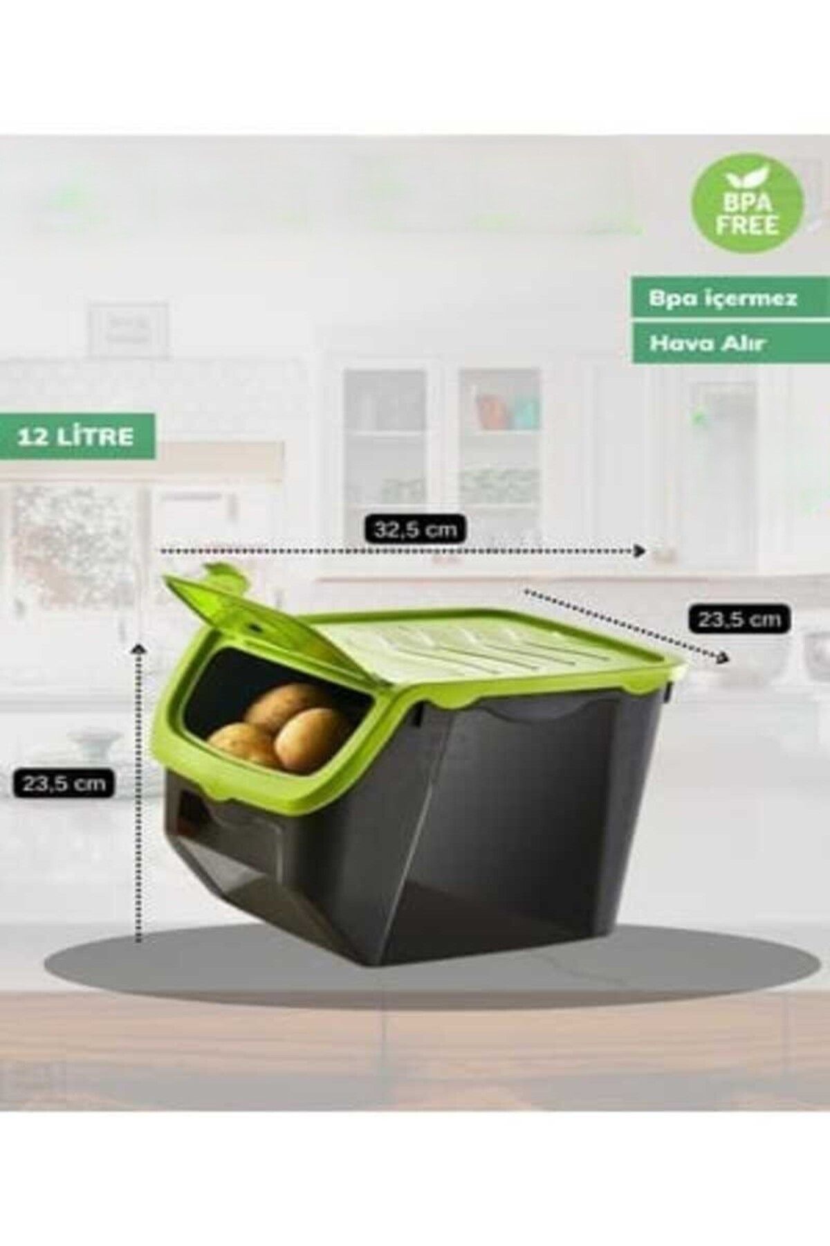 Store 12 Litre Patates veya Soğan Saklama Kabı – Havalandırmalı, Kapaklı Tekli Mutfak Kutusu