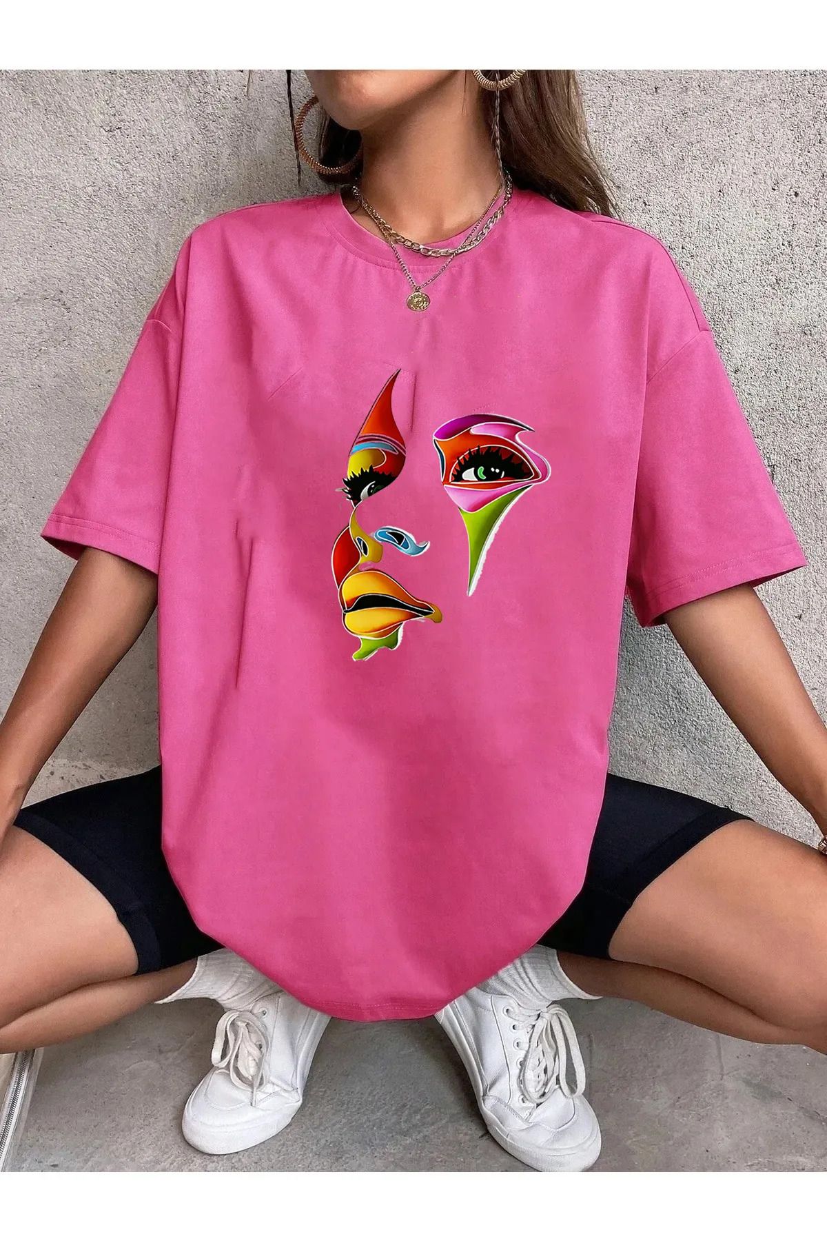 FeaR LeeS önü yüz basklı t-shirt