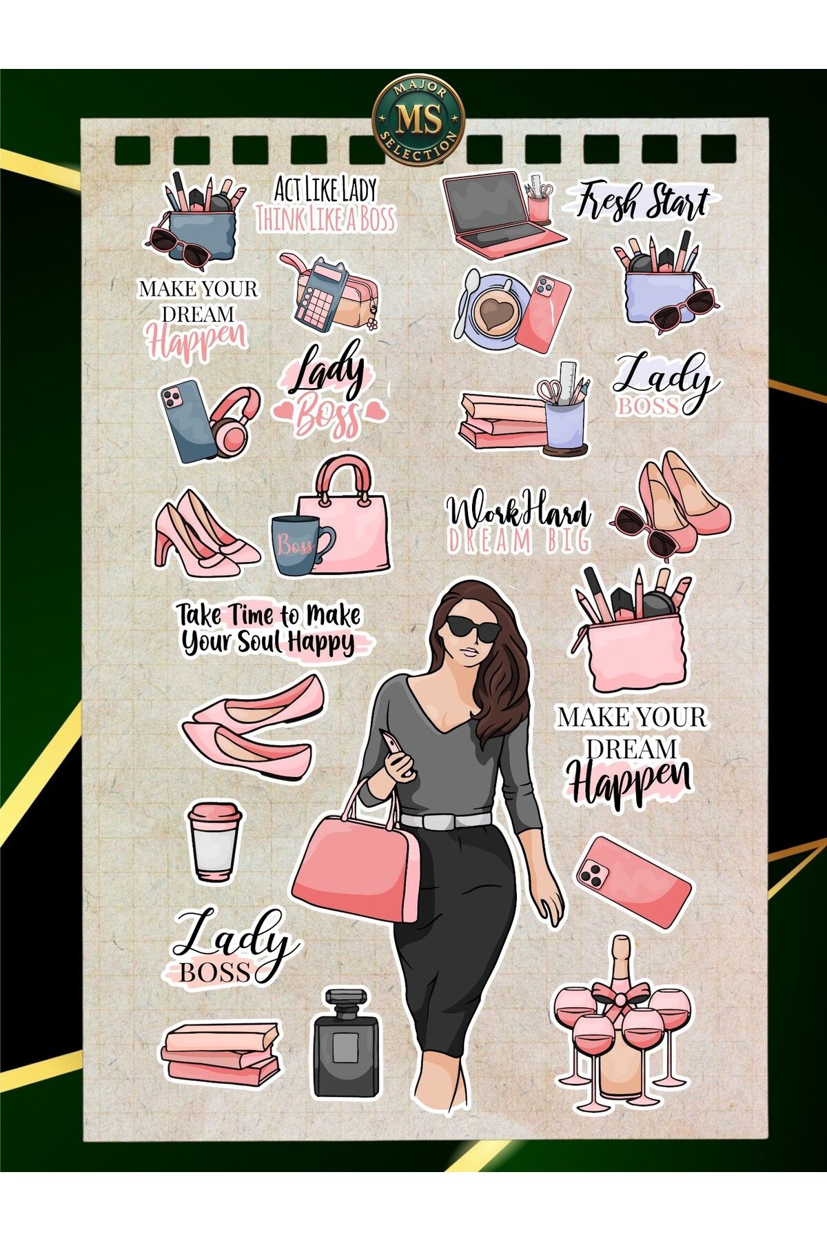 MS Major Selection Lady Boss Sticker Seti (25’li) – Laptop, Ajanda, Defter, Bullet Journal Uyumlu Suya Dayanıklı Etiket