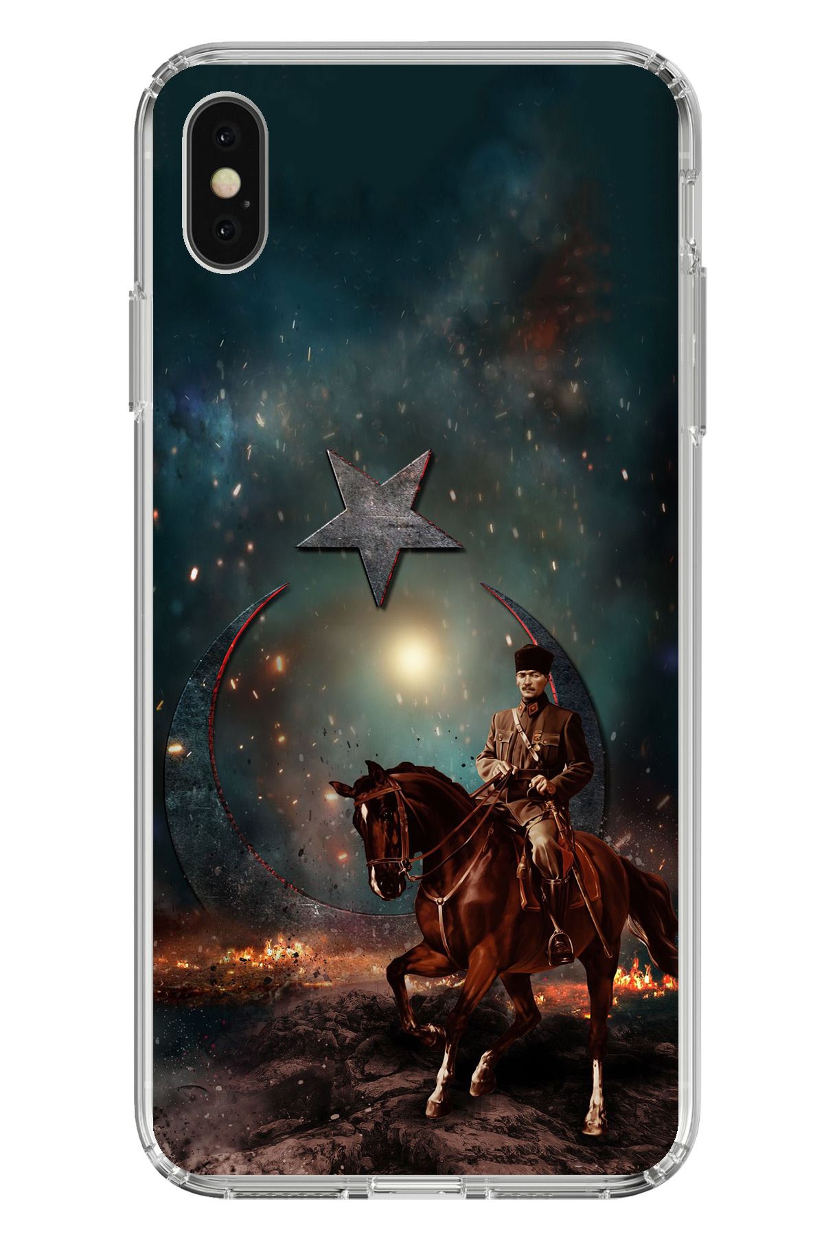 TechTree iPhone X / XS Uyumlu Atatürk At Üstünde Zafer Şeffaf Silikon Kılıf