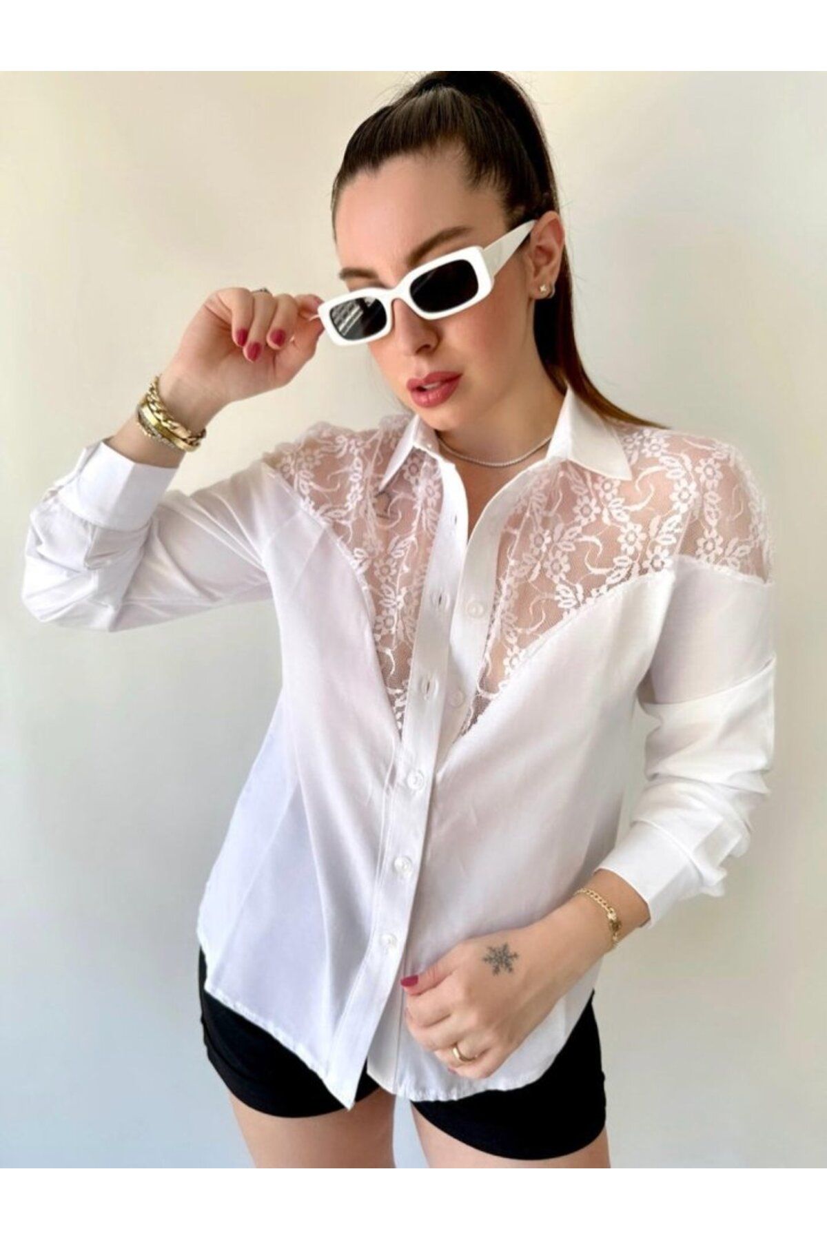 ARUZ MODA Kadın Püskül Detay Poplin Gömlek Bluz Fırsat Ürün