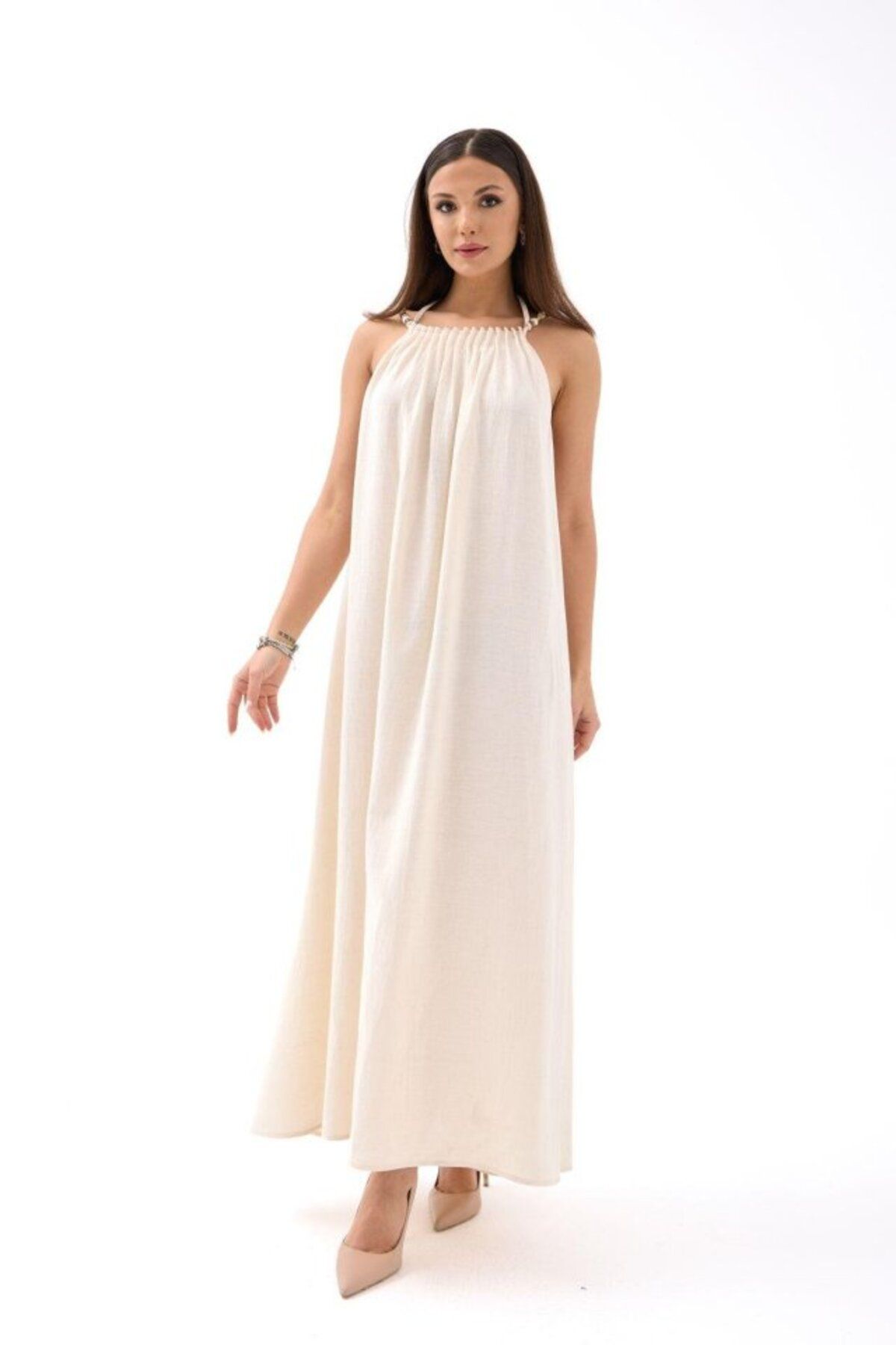 ARUZ MODA 7427 ELBİSE-BEJ