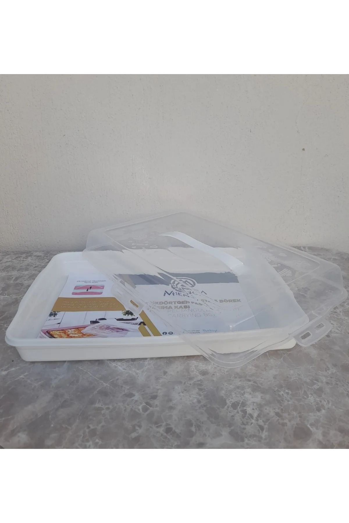 abnturk Dikdörtgen Kilitli Kapaklı Kek Börek Pasta Saklama Taşıma Kabı Borcam Büyük Boy 32cm