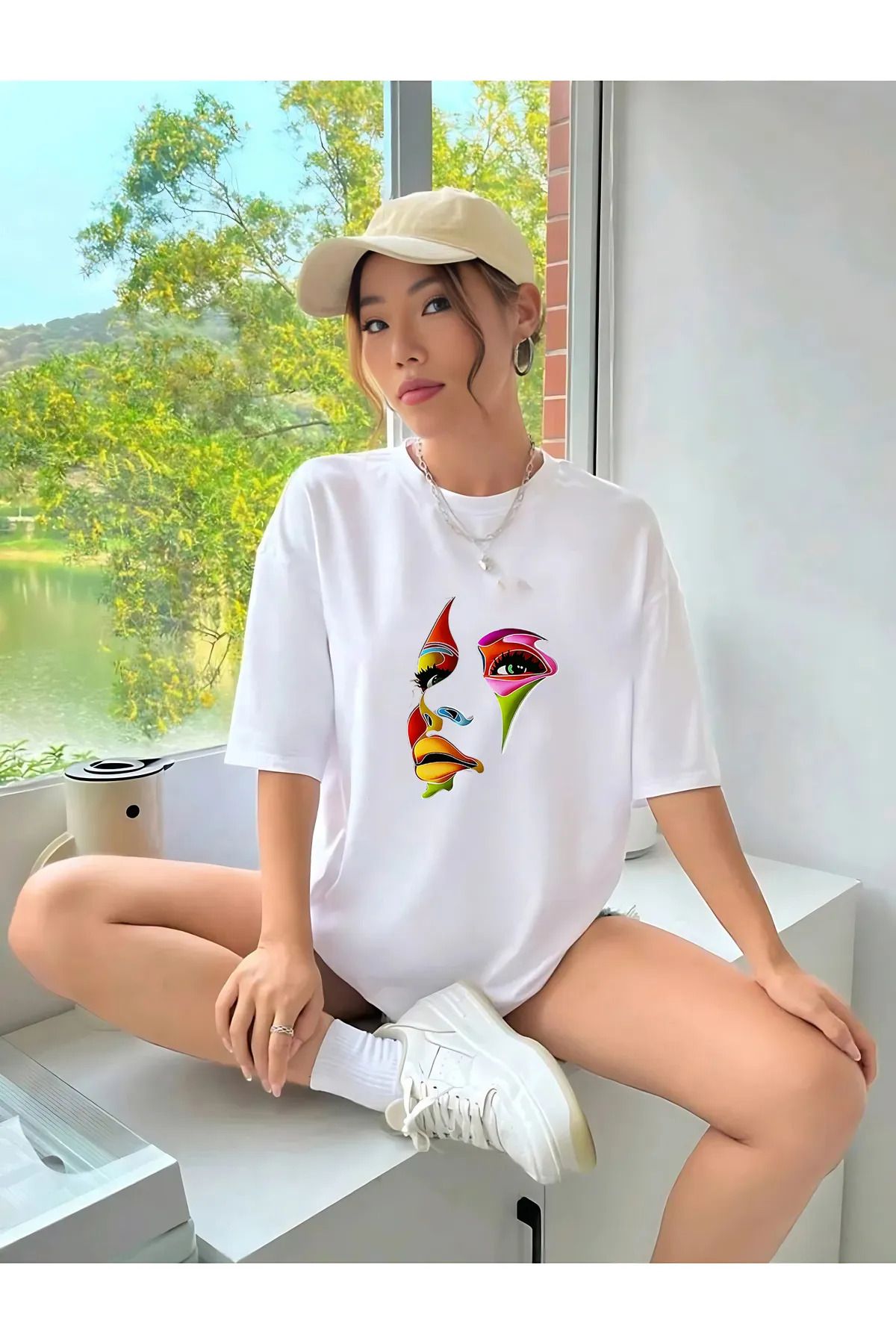 FeaR LeeS önü yüz basklı t-shirt