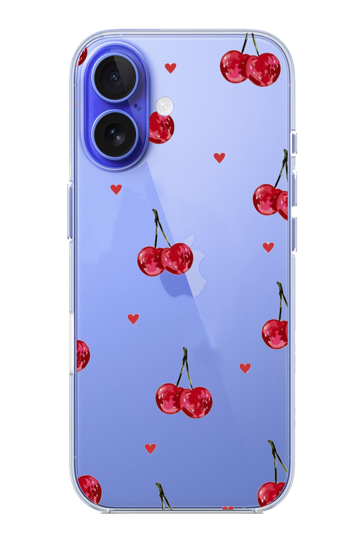 TechTree iPhone 16 Uyumlu Kirazlar ve Kalpler Tasarımlı Şeffaf Silikon Kılıf