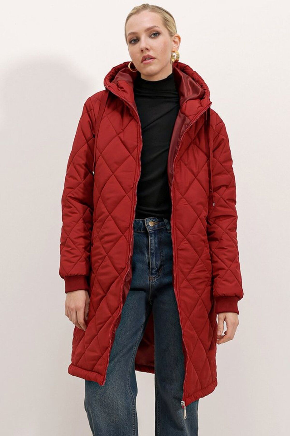 ARUZ MODA 5138 Kapitone Uzun Şişme Mont - Bordo