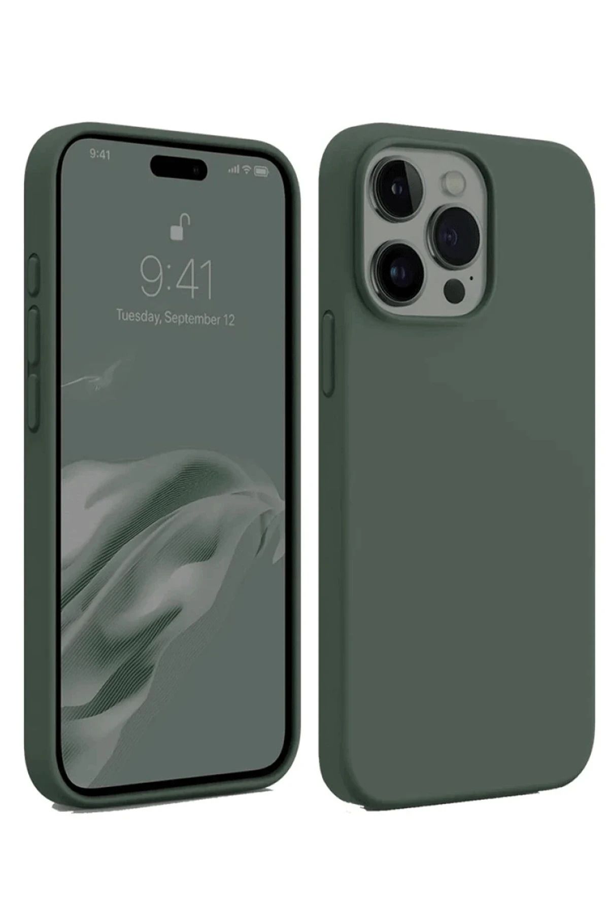 NewFace iPhone 15 Pro Kılıf First Silikon - Koyu Yeşil FLKRY