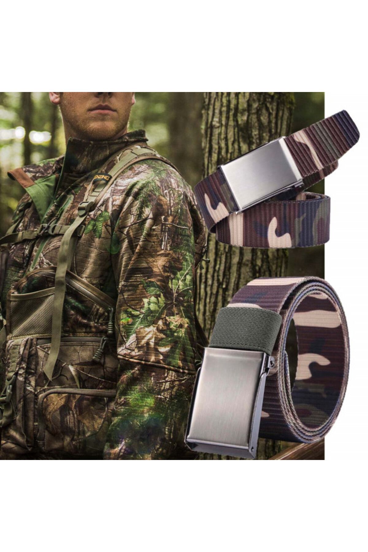 PUFO-Army Force belt for men 3.8 x 120 cm, adjustable, camouflage, brown 4