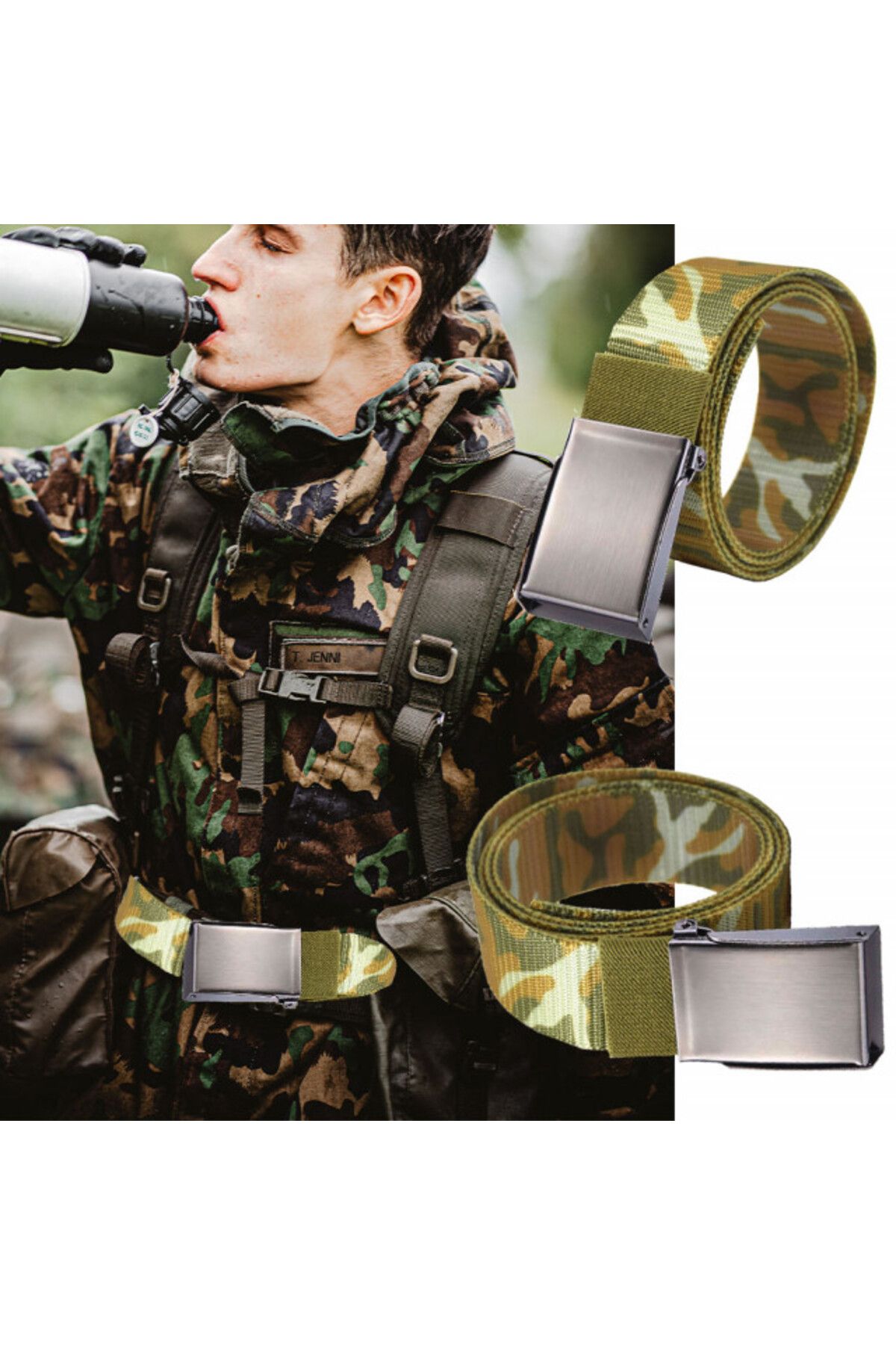 PUFO-Army Force belt for men 3.8 x 120 cm, adjustable, camouflage, green 4