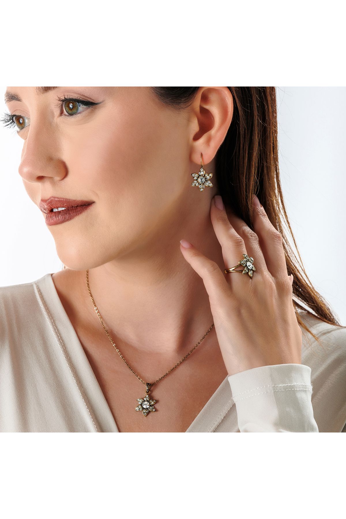 Atelier LEO Handmade Jewellery HAZİRAN GECESİ TAKIM YÜZÜK NO:9 BAKIR EL YAPIMI KARARMA YAPMAZ KADIN TAKI SETİ