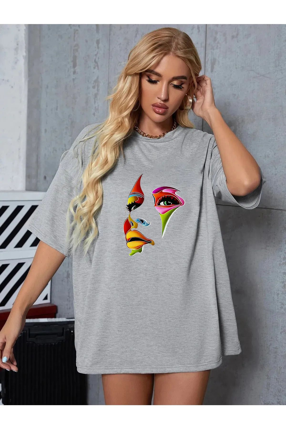 FeaR LeeS önü yüz basklı t-shirt