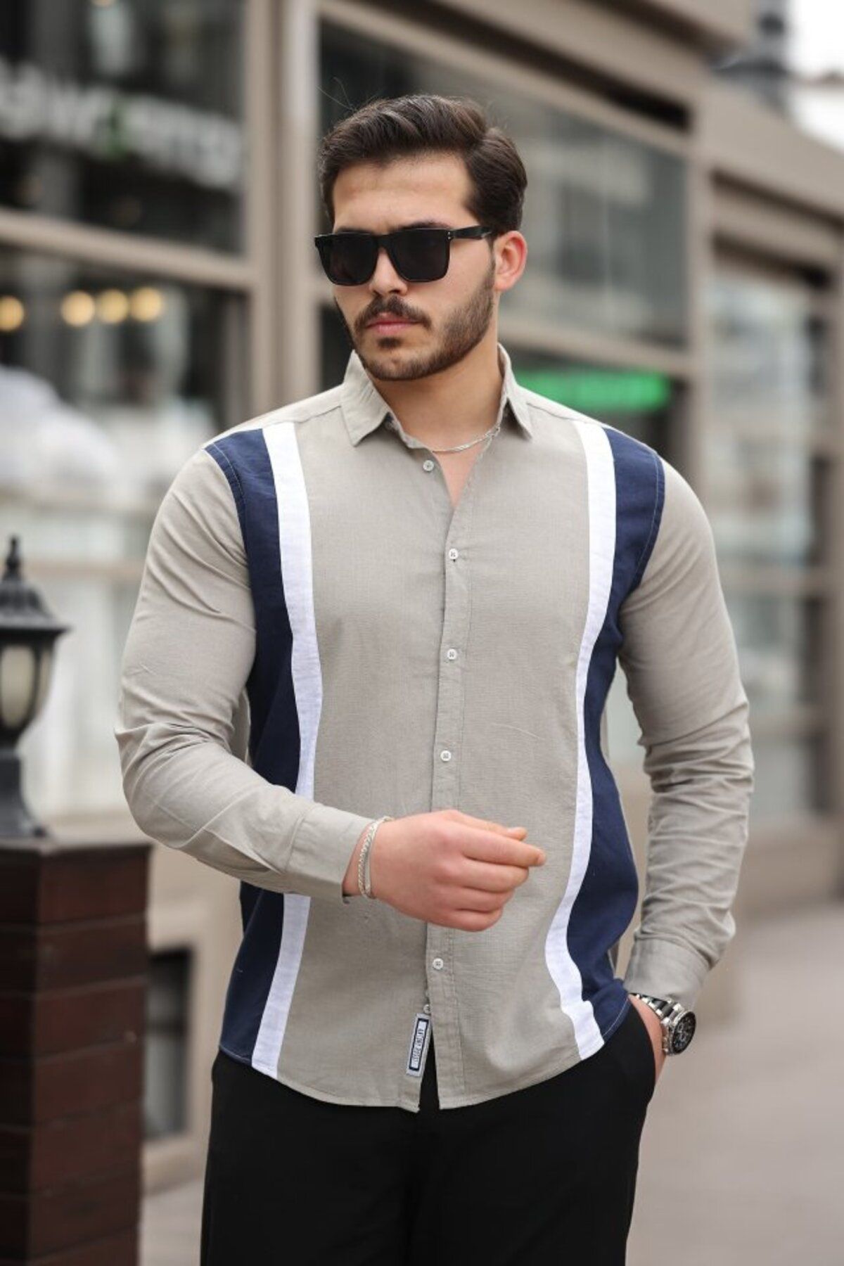 ARUZ MODA Erkek çizgi Desenli Gömlek