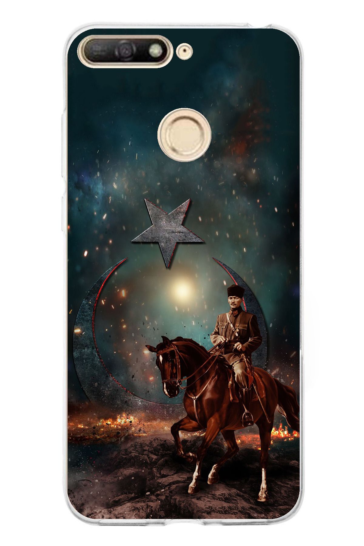 TechTree Huawei Y6 2018 - Honor 7A Uyumlu Atatürk At Üstünde Zafer Şeffaf Silikon Kılıf