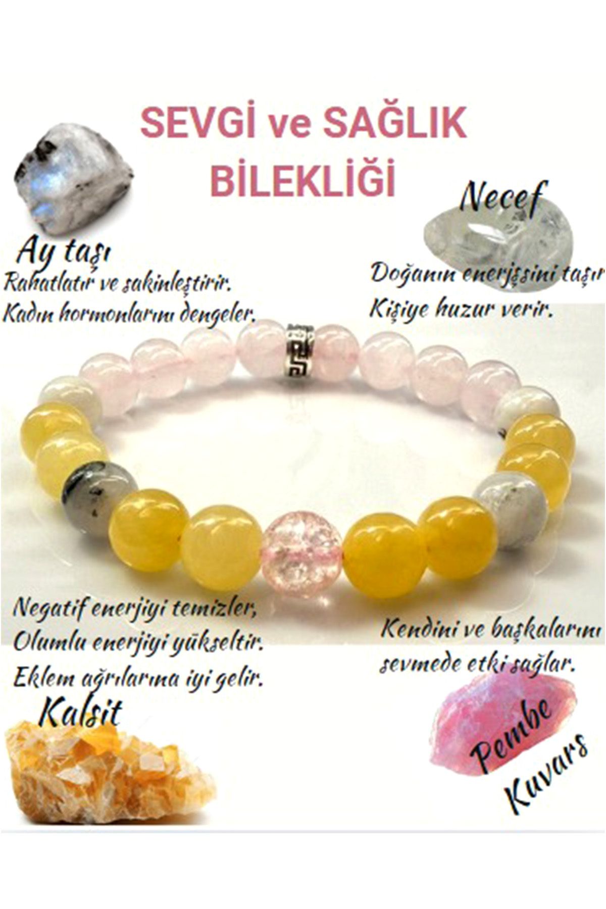 Jewel Aytaşı, Necef, Kalsit ve Pembe Kuvars Doğaltaşlarıyla Tasarlanan Şifa ve Zarafet Dolu Bileklik