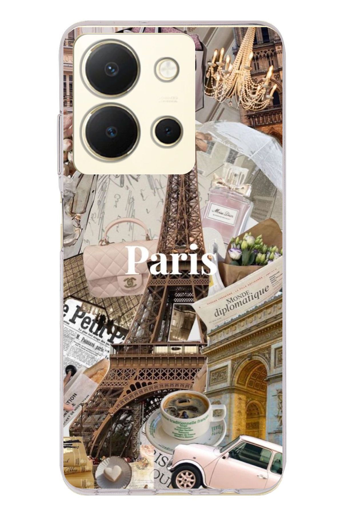 TechTree Vivo Y36 Uyumlu Paris Kolaj Şeffaf Silikon Kılıf