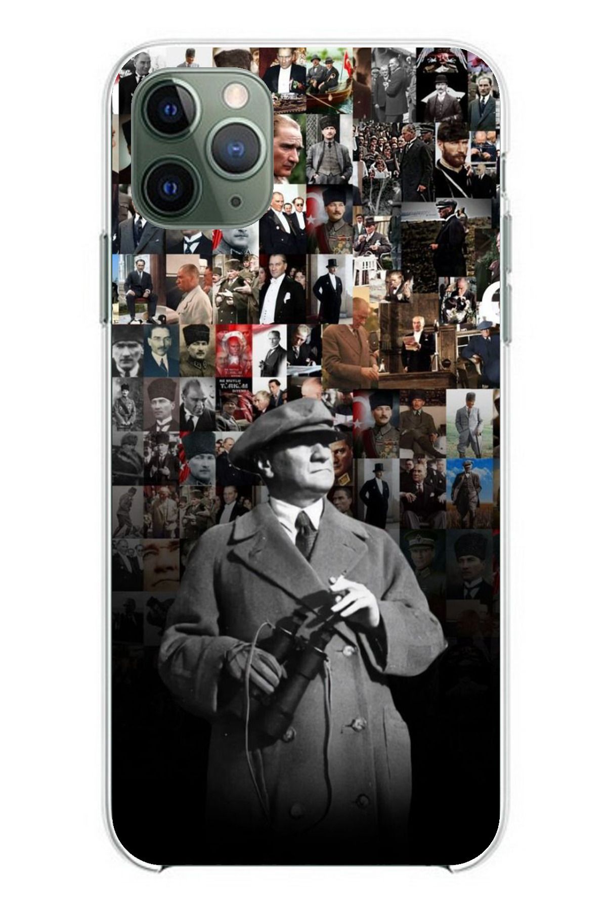 TechTree iPhone 11 PRO MAX Uyumlu Atatürk Portre Kolaj Şeffaf Silikon Kılıf
