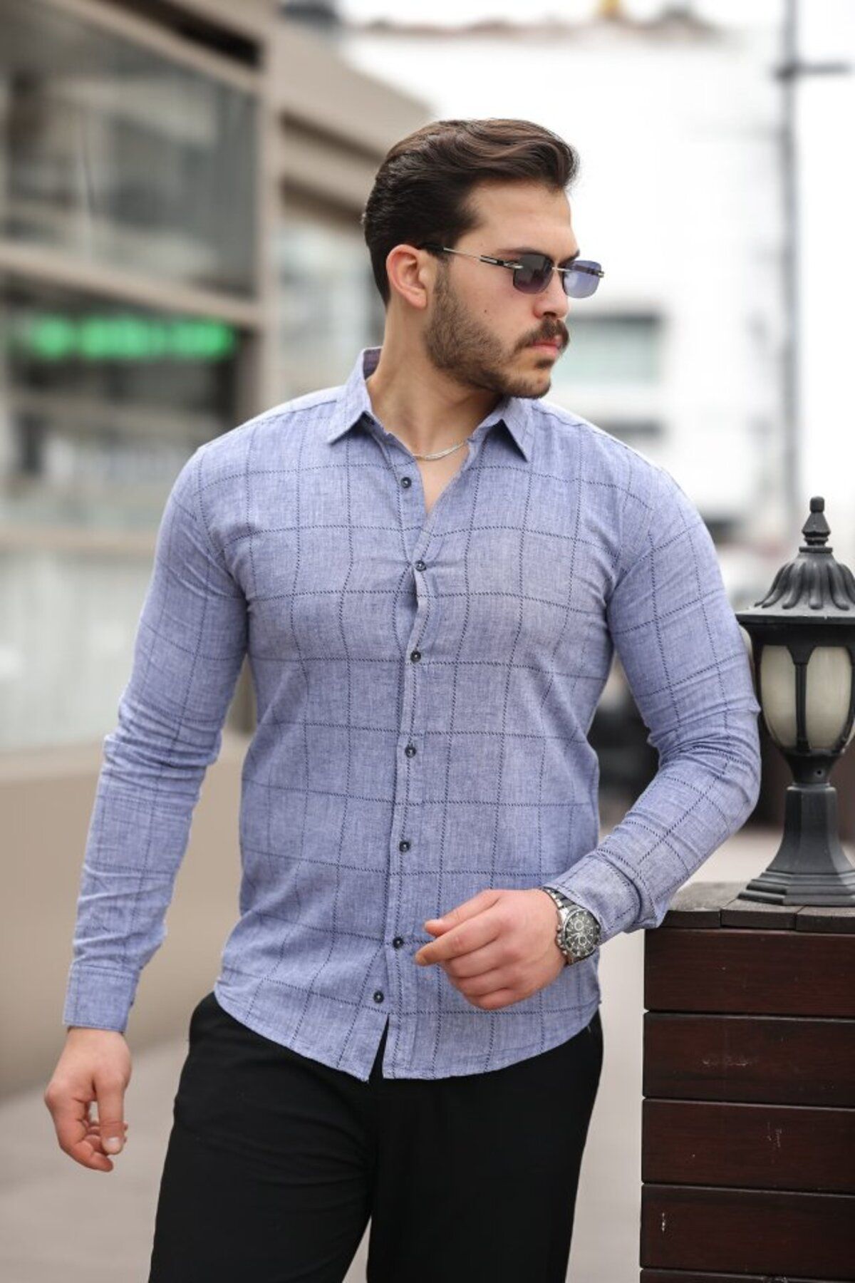 ARUZ MODA Erkek Kare Desenli Gömlek