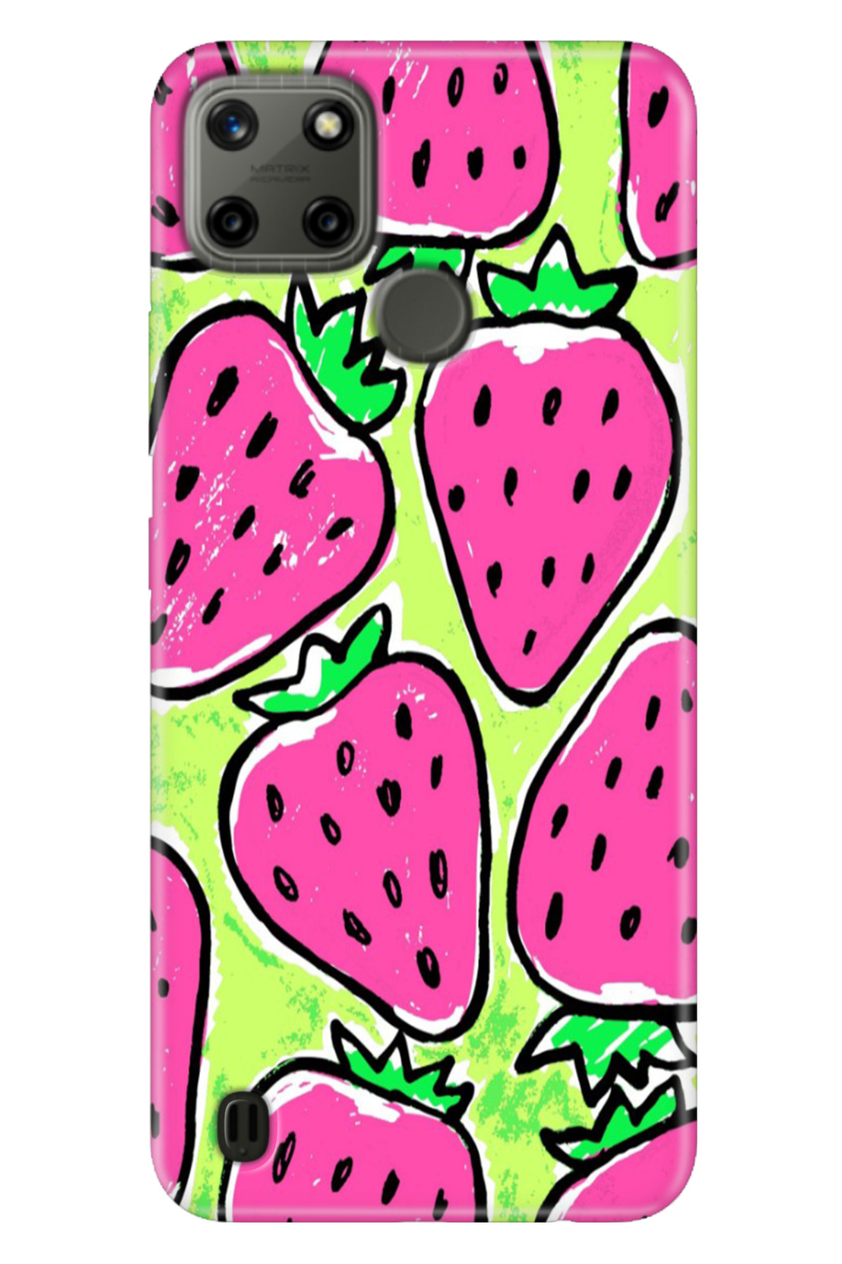 Realme C21Y - Realme C25Y Sheath Colorful TPU UV Printed Patterned Silicone Strawberry