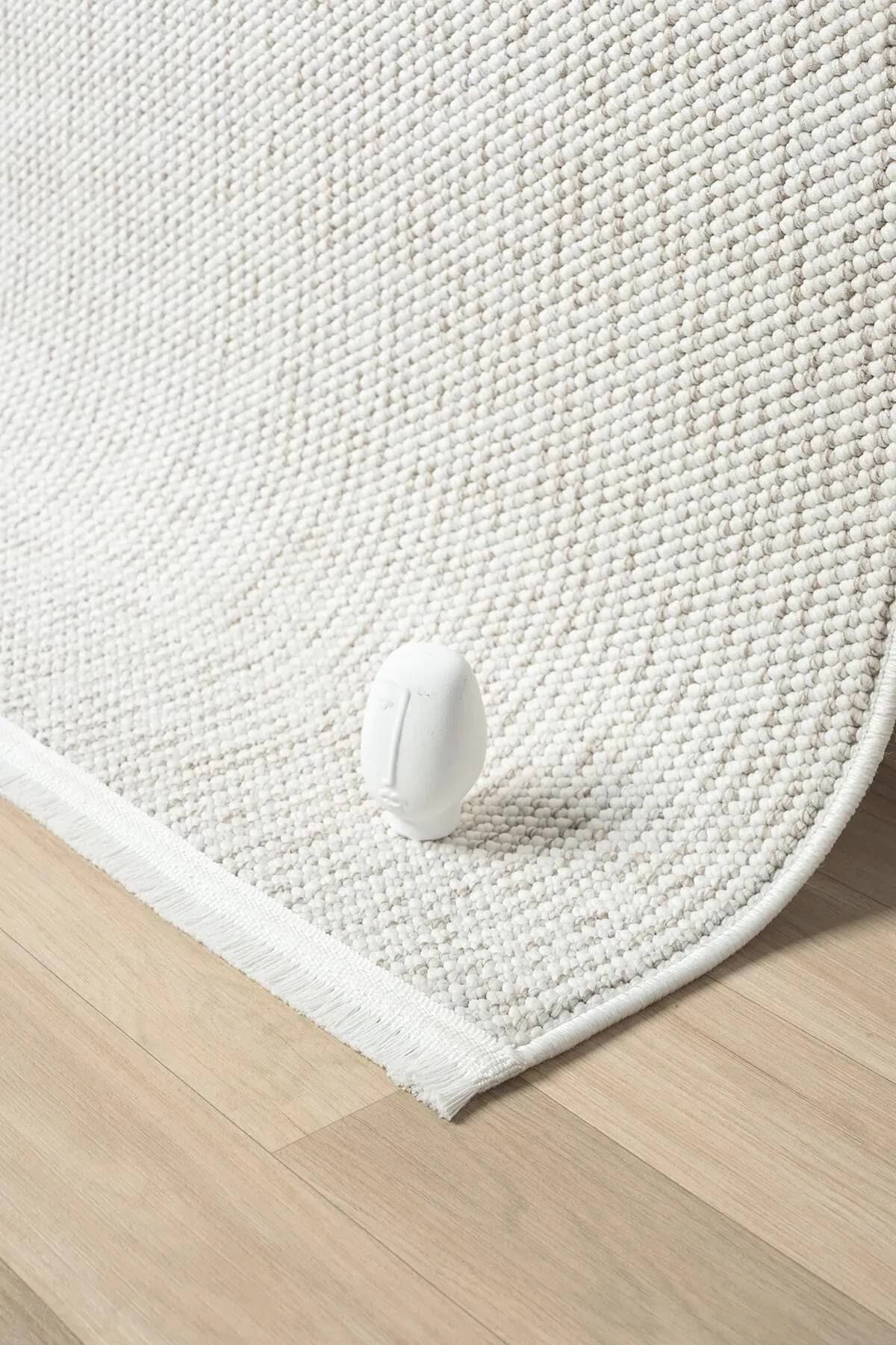 Moddahome Bukleli Yumuşak Dokulu Bej Beyaz İskandinav Dokuma Halı
