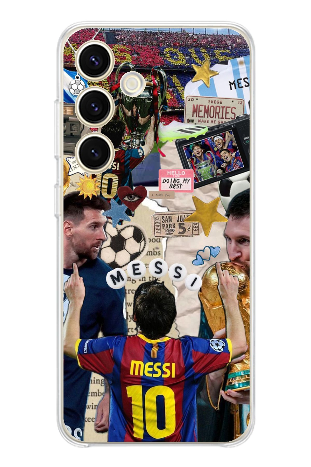 TechTree Samsung Galaxy S24 Uyumlu Messi Çıkartmalar Şeffaf Silikon Kılıf