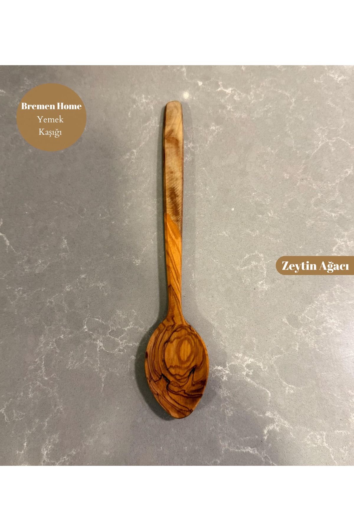 Bremen Home Zeytin Ağacı El Yapımı Uzun Saplı Tatlı Kaşığı (20 cm)