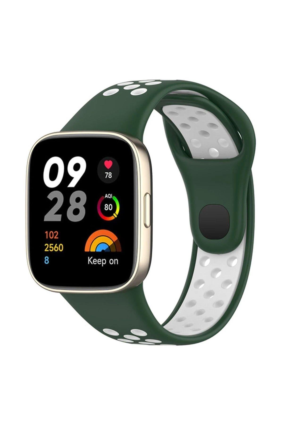 NewFace Xiaomi Redmi Watch 3 Spor Delikli Kordon - Haki Yeşil-Beyaz GLSTD
