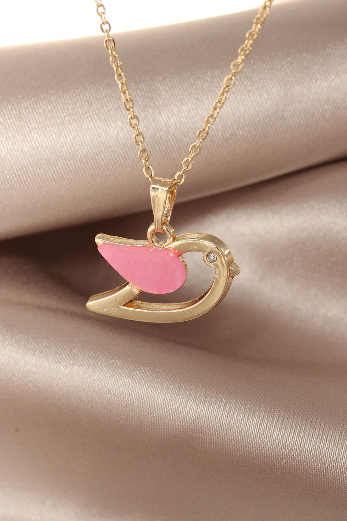 Goşenefmafe Sedefli Pembe Renk Kuş Kolye