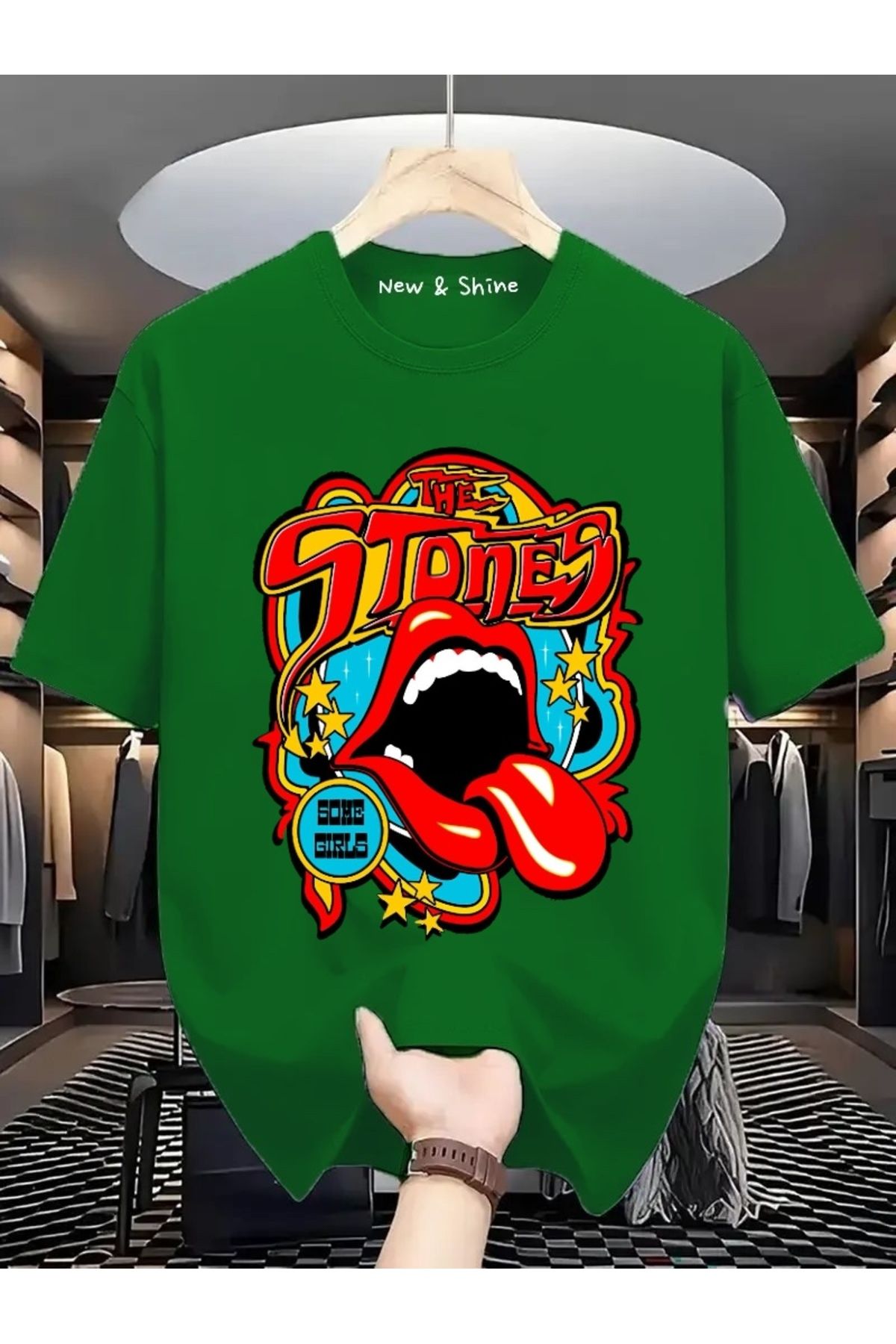 New Shine Rolling Stones Baskılı Oversize T-Shirt