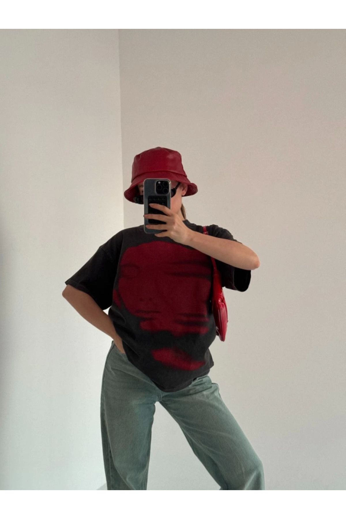 ARUZ MODA Bisiklet Yaka Yıkamalı Baskılı T-Shirt - Antrasit