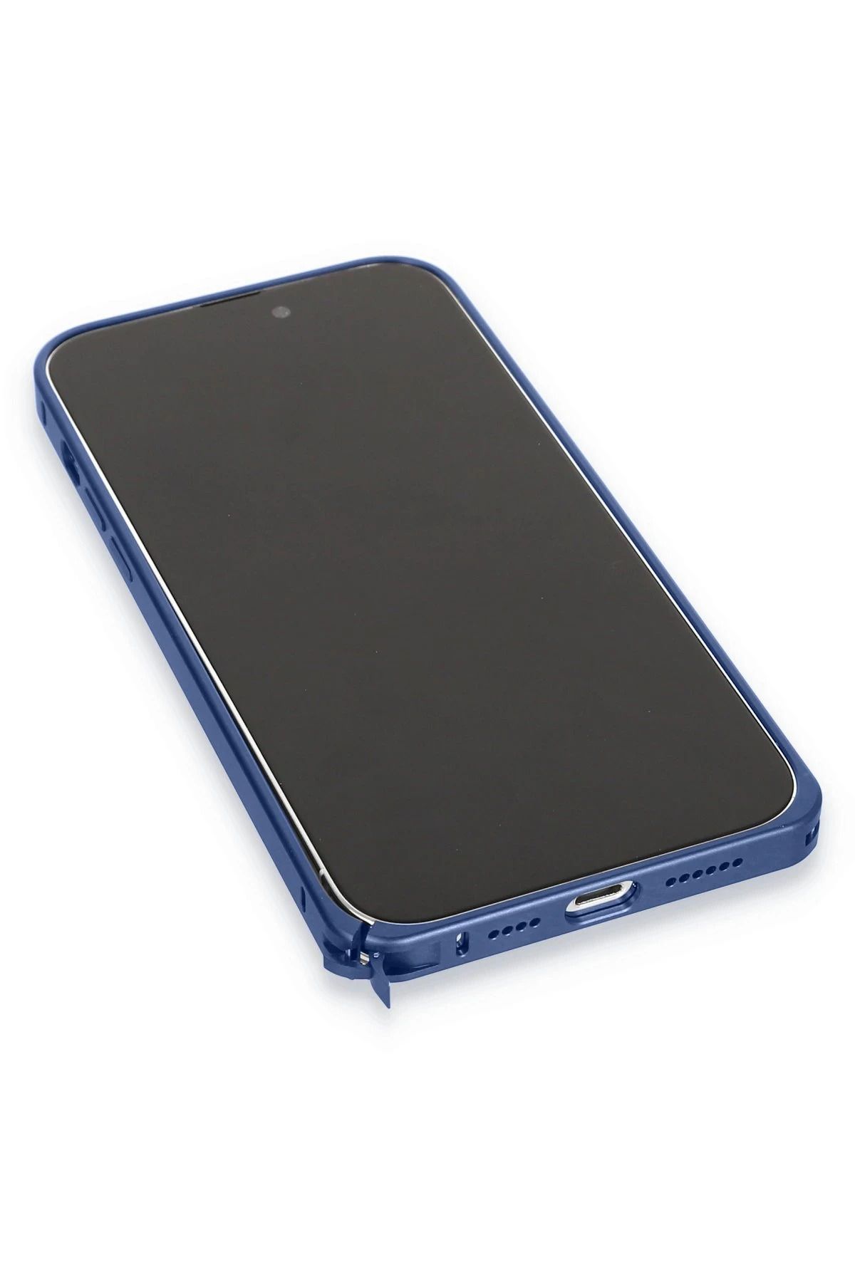 Joko iPhone 15 Pro Max Metal Bumper Mat Kapak - Lacivert WLZOR