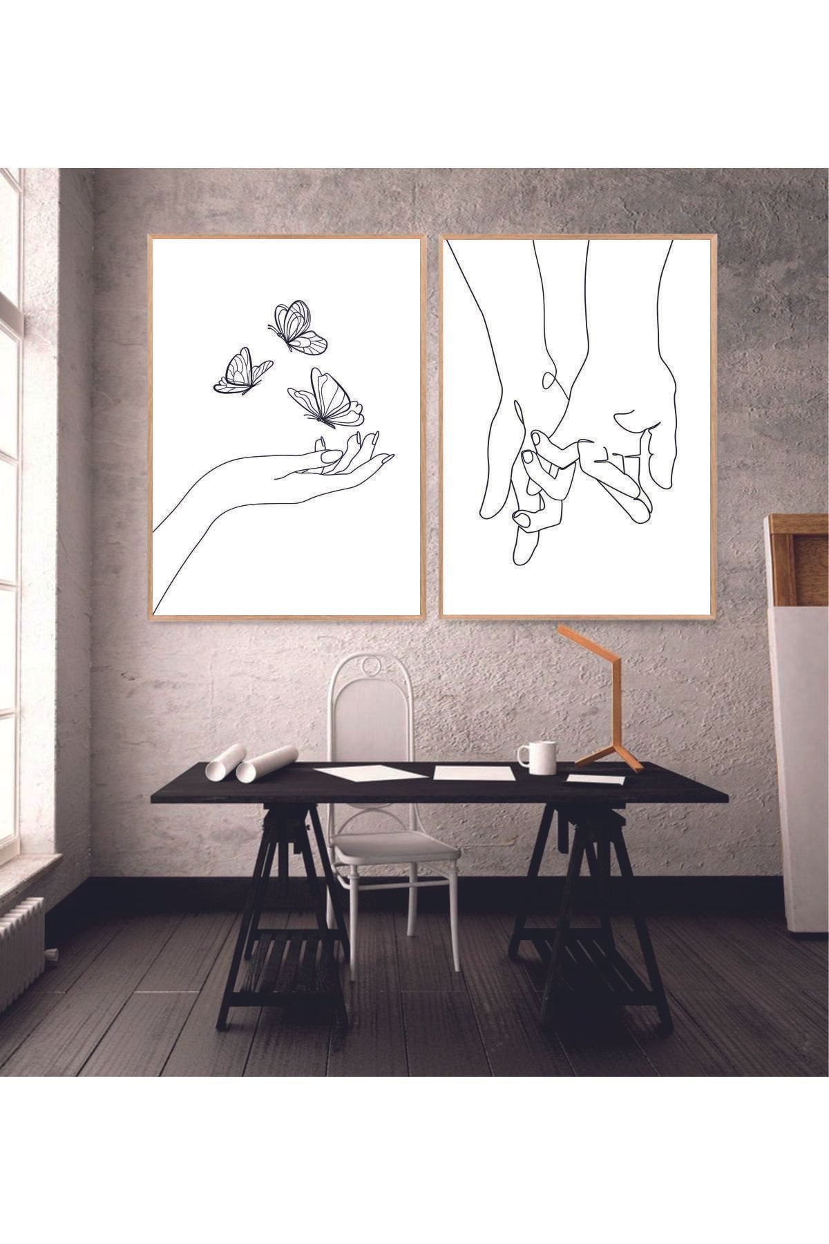 Artte Doğal Ahşap Çerçeveli 2li minimalist Tablo