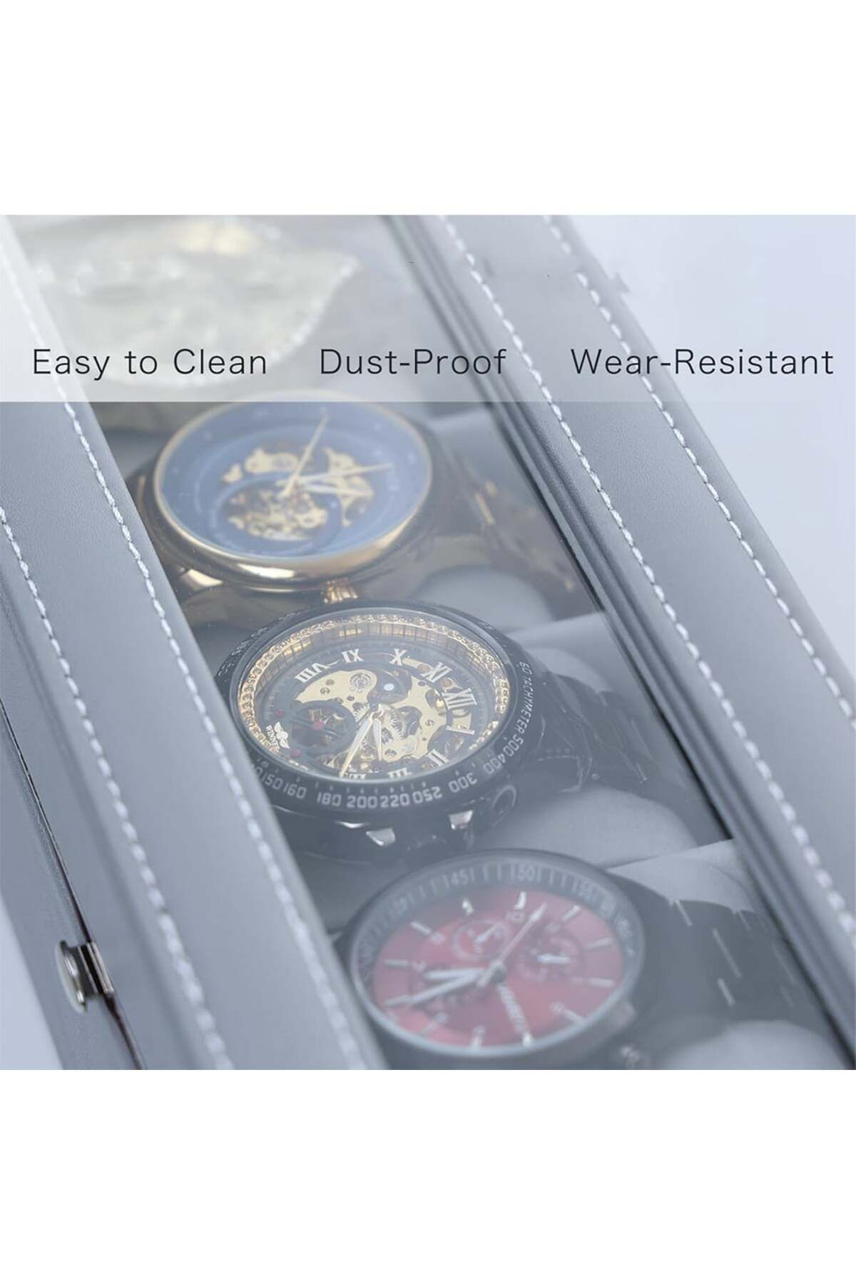 PUFO-Elegant Gentleman Box For Storage And Organization With Compartments For 6 Watches, Gray 4
