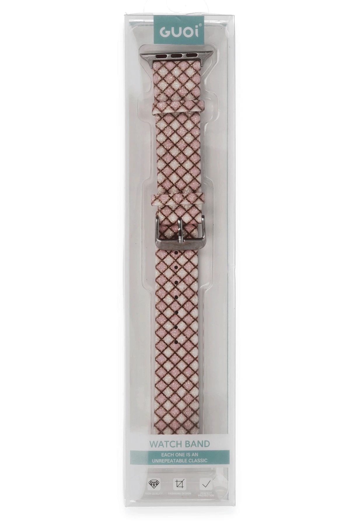 NewFace Apple Watch 42mm Karo Motif Kordon - Pembe BSTMY