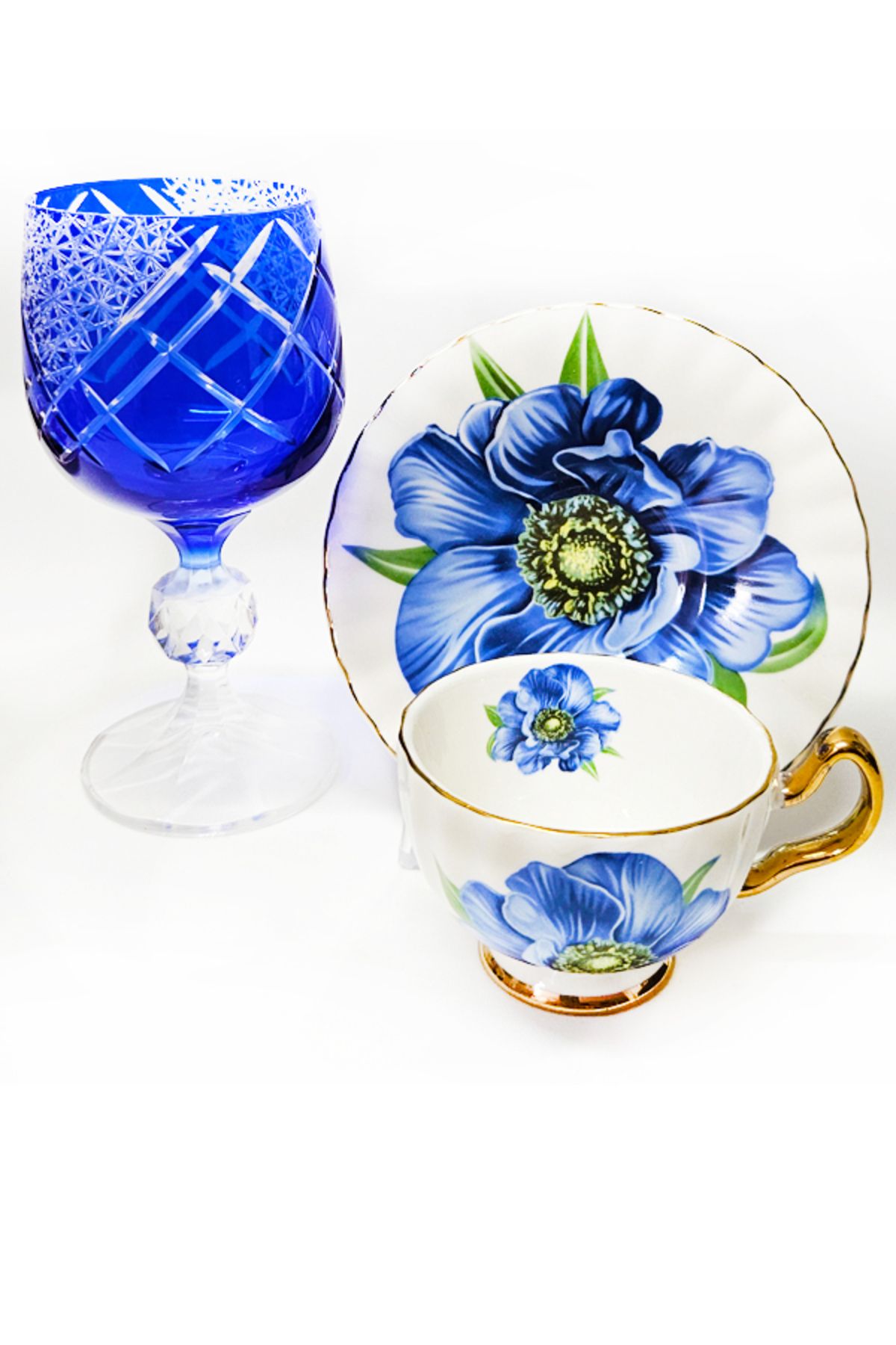 Bigatti TEK KİŞİLİK BLUE FLOWER KAHVE FİNCAN VE KAHVE SU BARDAĞI