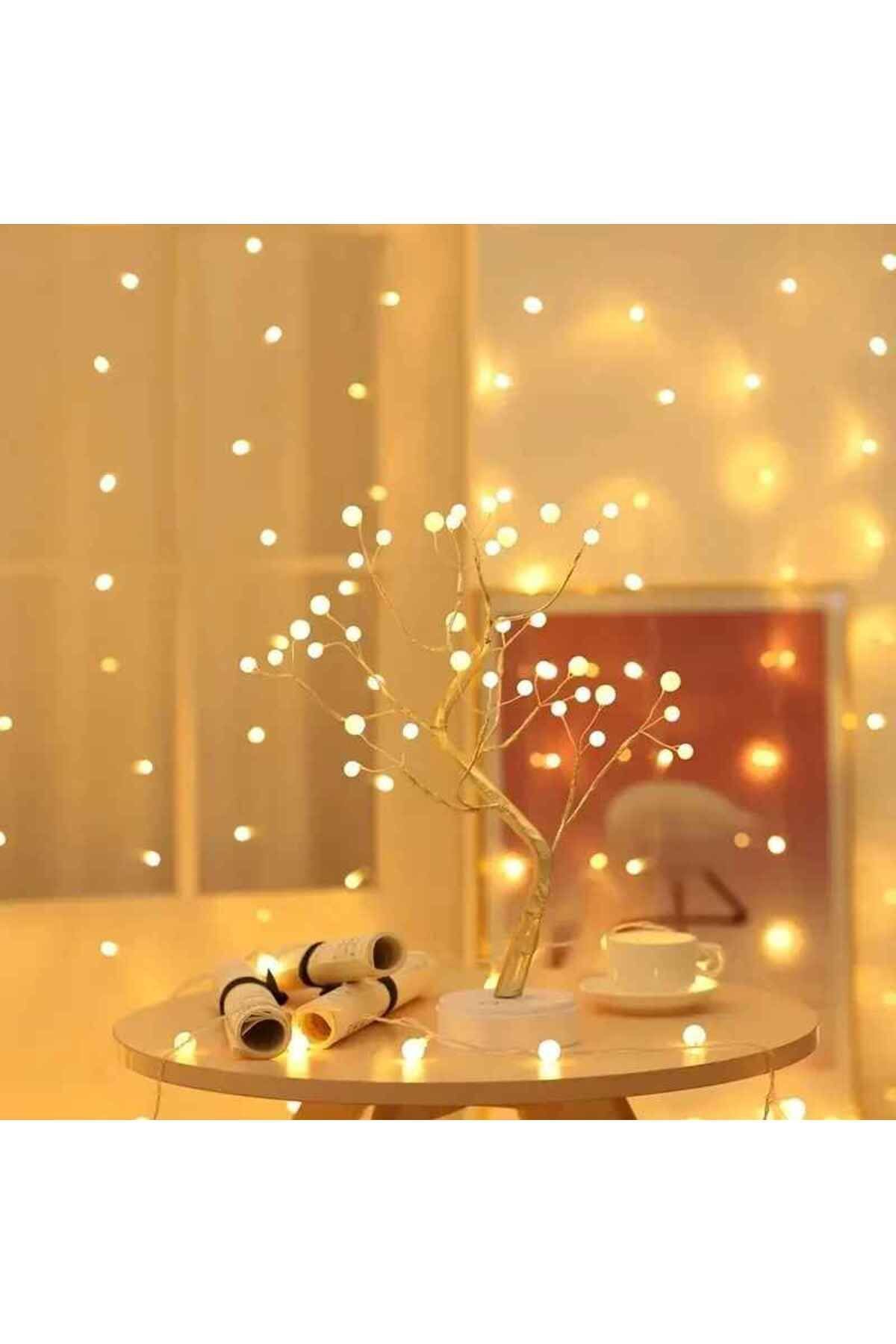 TrendStore 36 LED Dekoratif İnci Ağacı Masa lambası Pilli +USB Kumandalı Gece Lambası