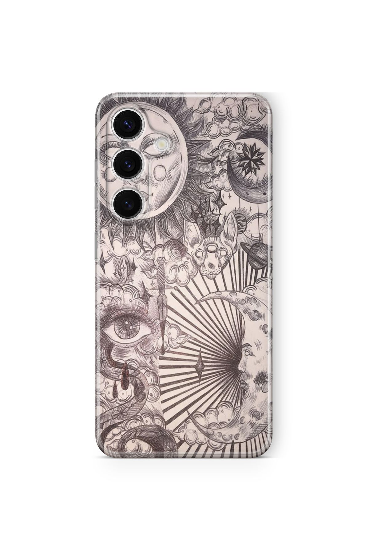 Space Star Samsung Galaxy A25 Uyumlu Güneş ve Ay Desenli Tasarım Baskılı Şeffaf Kılıf