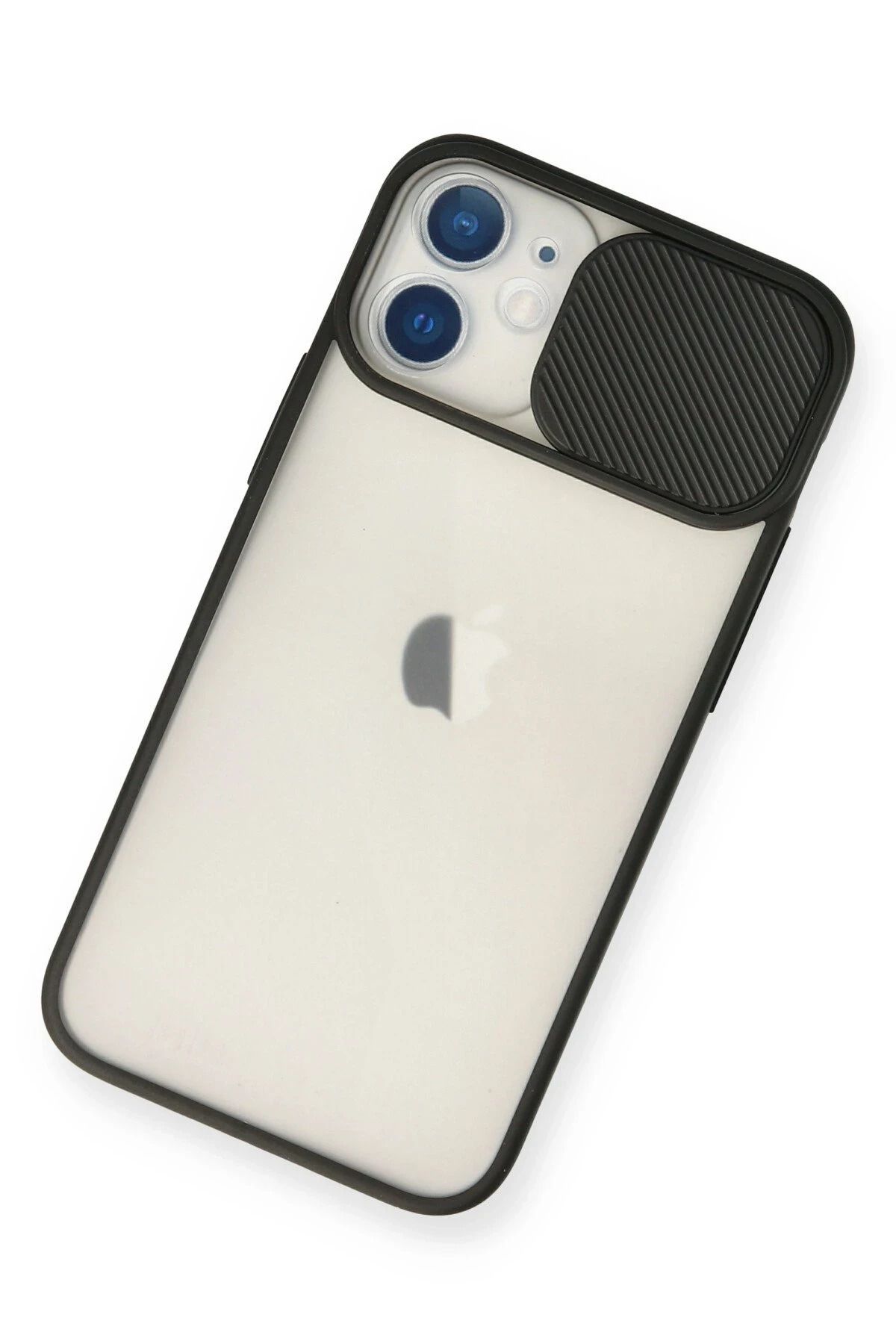 NewFace iPhone 12 Mini Kılıf Palm Buzlu Kamera Sürgülü Silikon - Siyah SVLRS