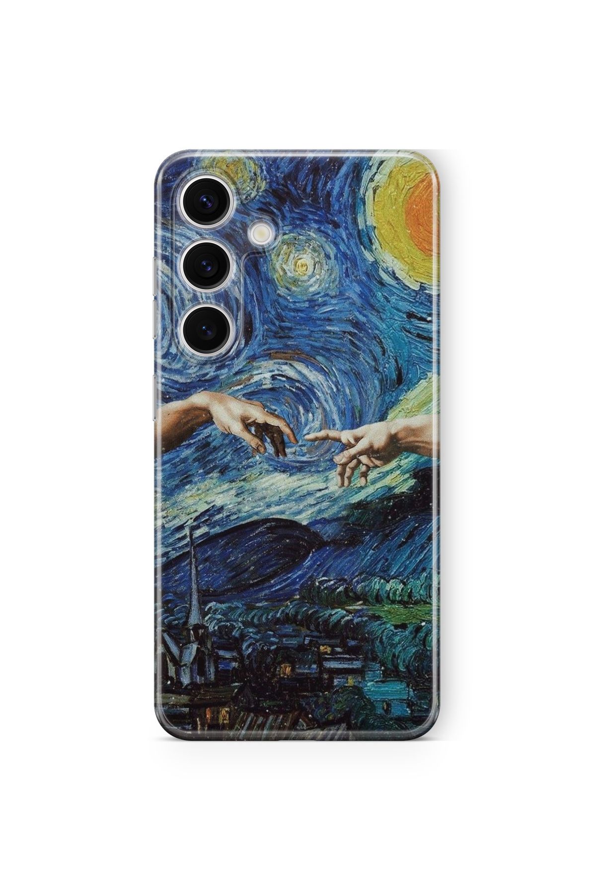 Space Star Samsung Galaxy S23 Fe Uyumlu Yıldızlı Geceler Kolaj Tasarım Baskılı Şeffaf Kılıf